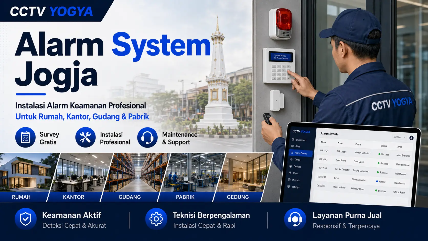 Alarm System Jogja profesional untuk rumah, kantor, gudang, pabrik, dan gedung komersial