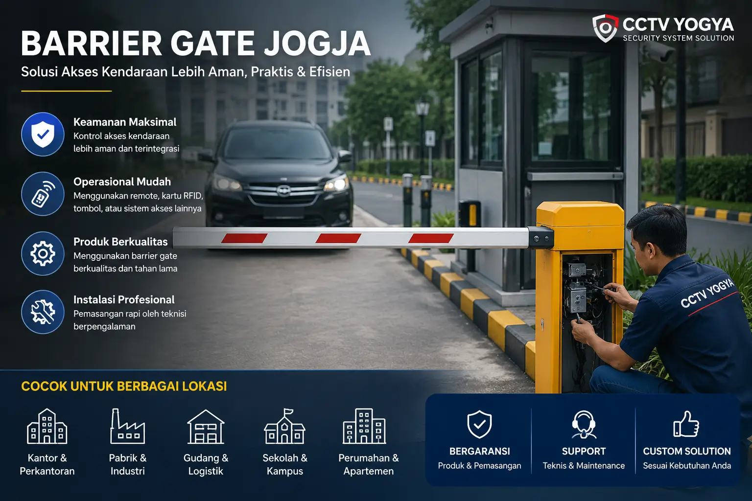Barrier Gate Jogja profesional untuk perumahan, kantor, pabrik, gudang, apartemen, dan area parkir komersial