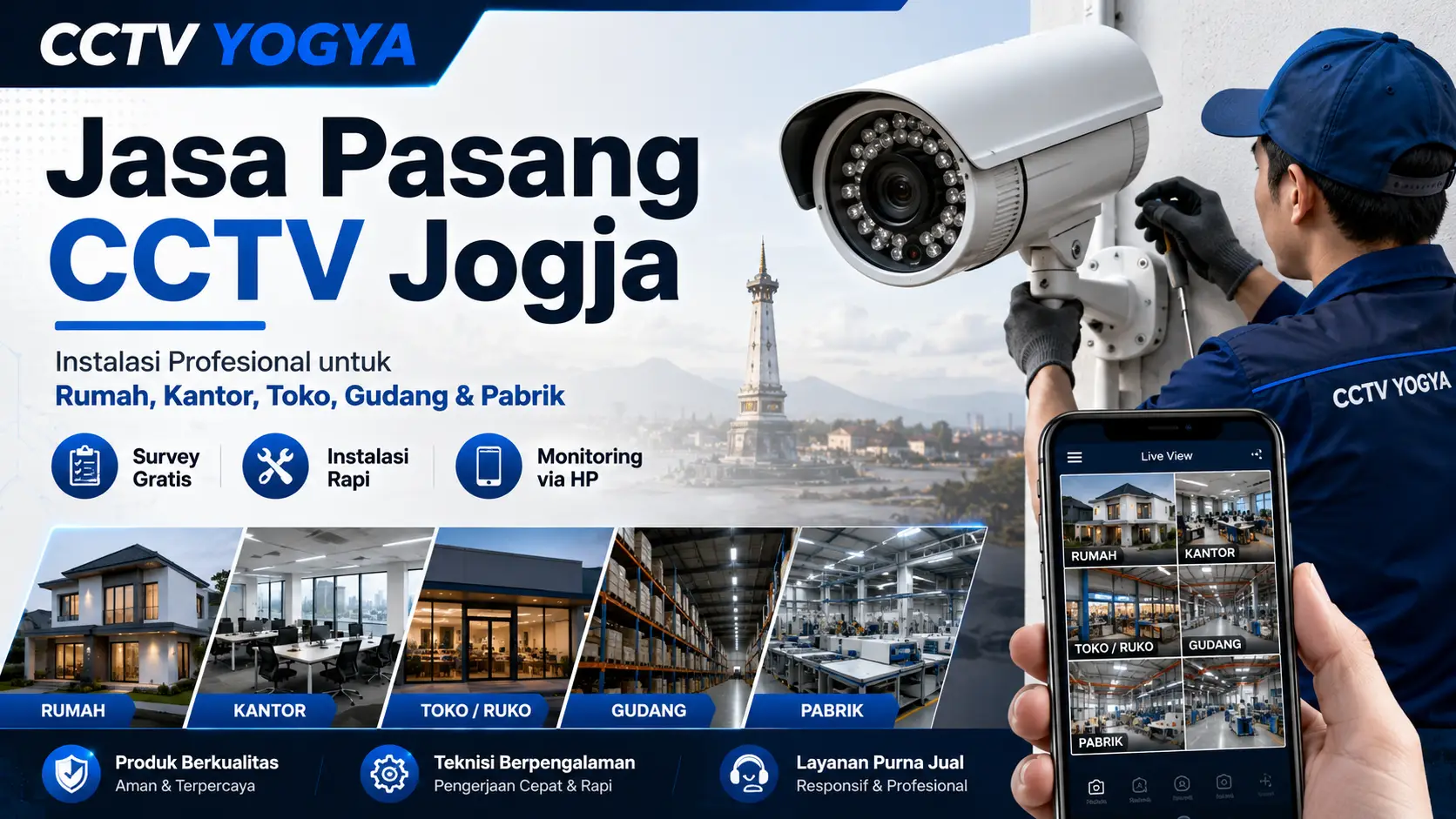 Jasa pasang CCTV Jogja profesional untuk rumah, kantor, toko, gudang, dan pabrik